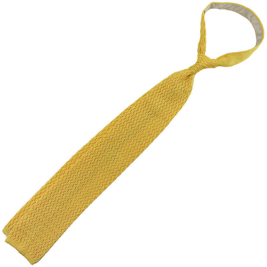 Zigzag Silk Knit Tie - Pale Yellow