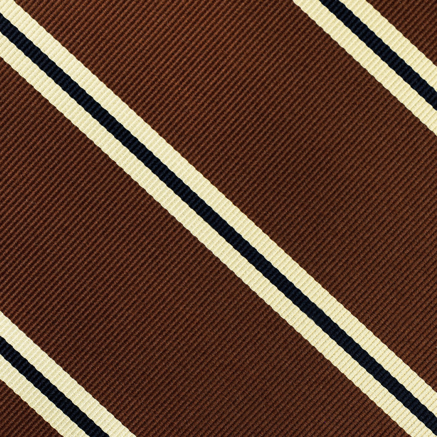 Japanese Repp Stripe Silk Tie - Copper - Hand-Rolled
