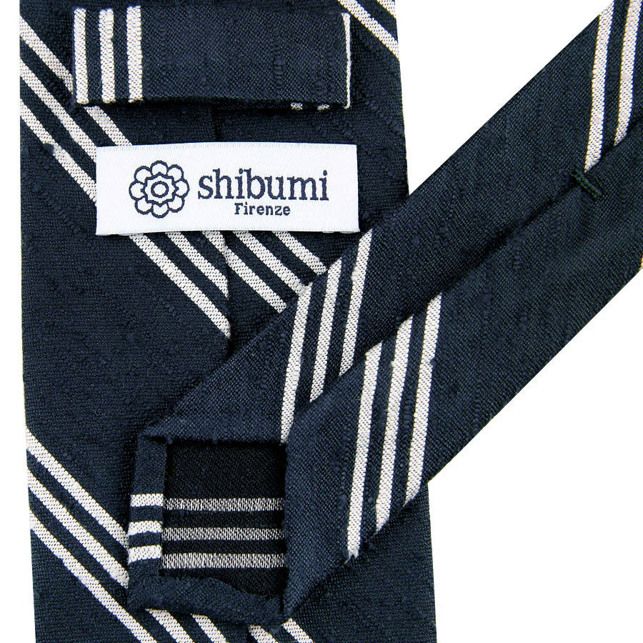 Triple Stripe Shantung Bespoke Tie - Navy / White