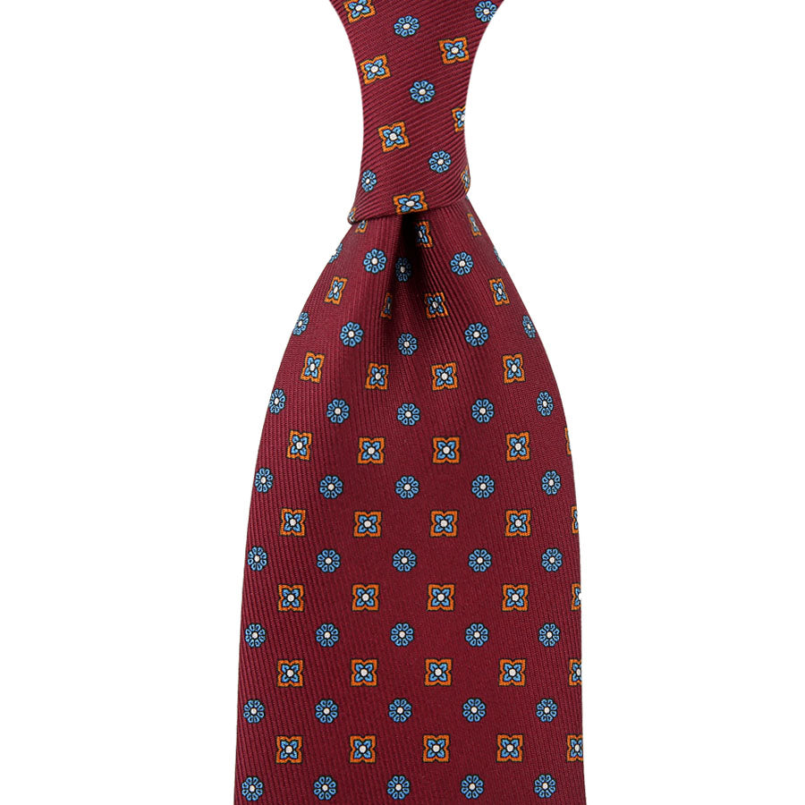 50oz Floral Printed Silk Tie - Burgundy - Hand-Rolled