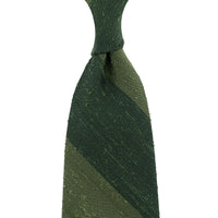 Block Stripe Soft Shantung Silk Tie - Forest / Green - Hand-Rolled