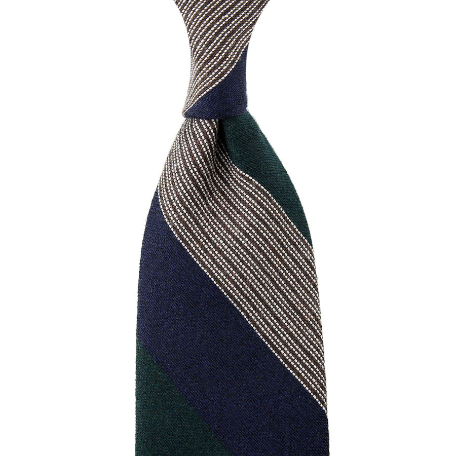 Triple Block Stripe Wool / Silk Tie - Navy / Forest / Ivory