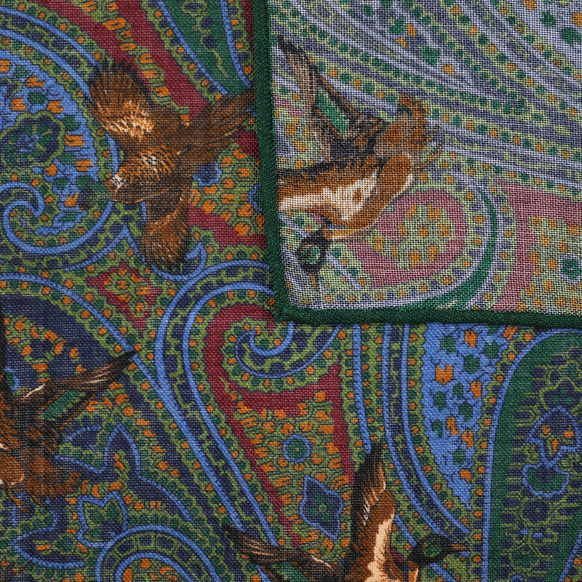 Paisley Motif Wool / Silk Pocket Square - Forest - 40x40cm