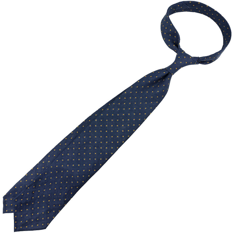 Shibumi-Flower Printed Linen Tie - Navy - Hand-Rolled