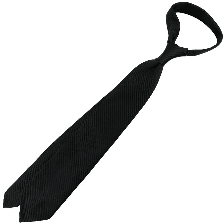 Plain Repp Silk Tie - Black - Hand-Rolled