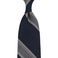 Japanese Repp Stripe Silk Tie - Navy / Grey