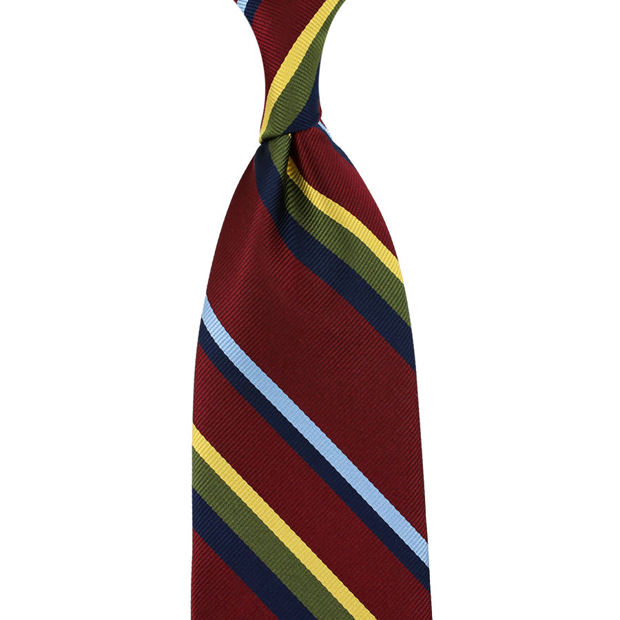 Japanese Repp Stripe Silk Tie - Burgundy - Hand-Rolled