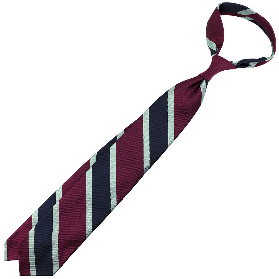 Repp Stripe Silk Tie - Wine / Navy - Hand-Rolled