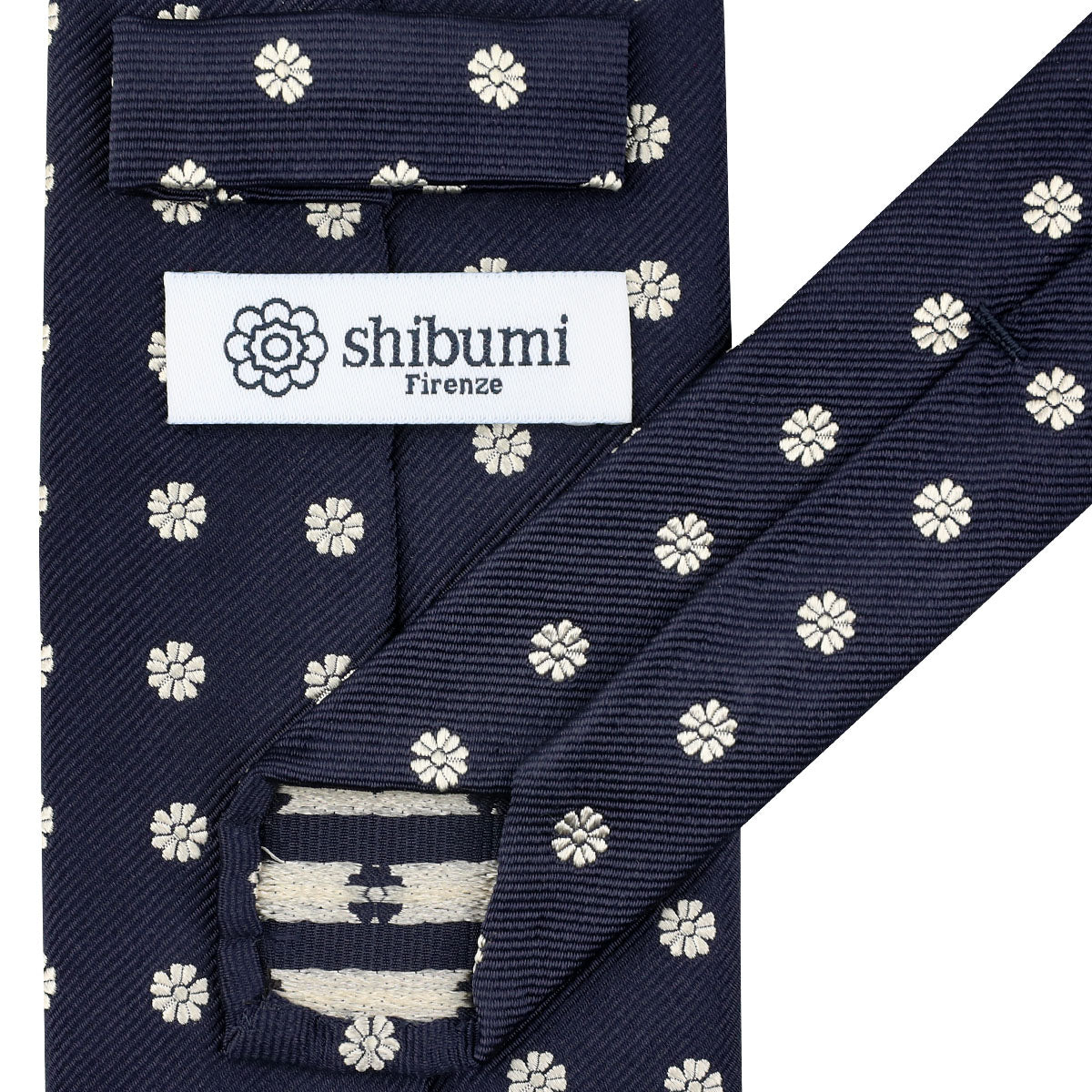 Floral Jacquard Silk Tie - Navy - Hand-Rolled