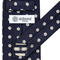 Floral Jacquard Silk Tie - Navy - Hand-Rolled