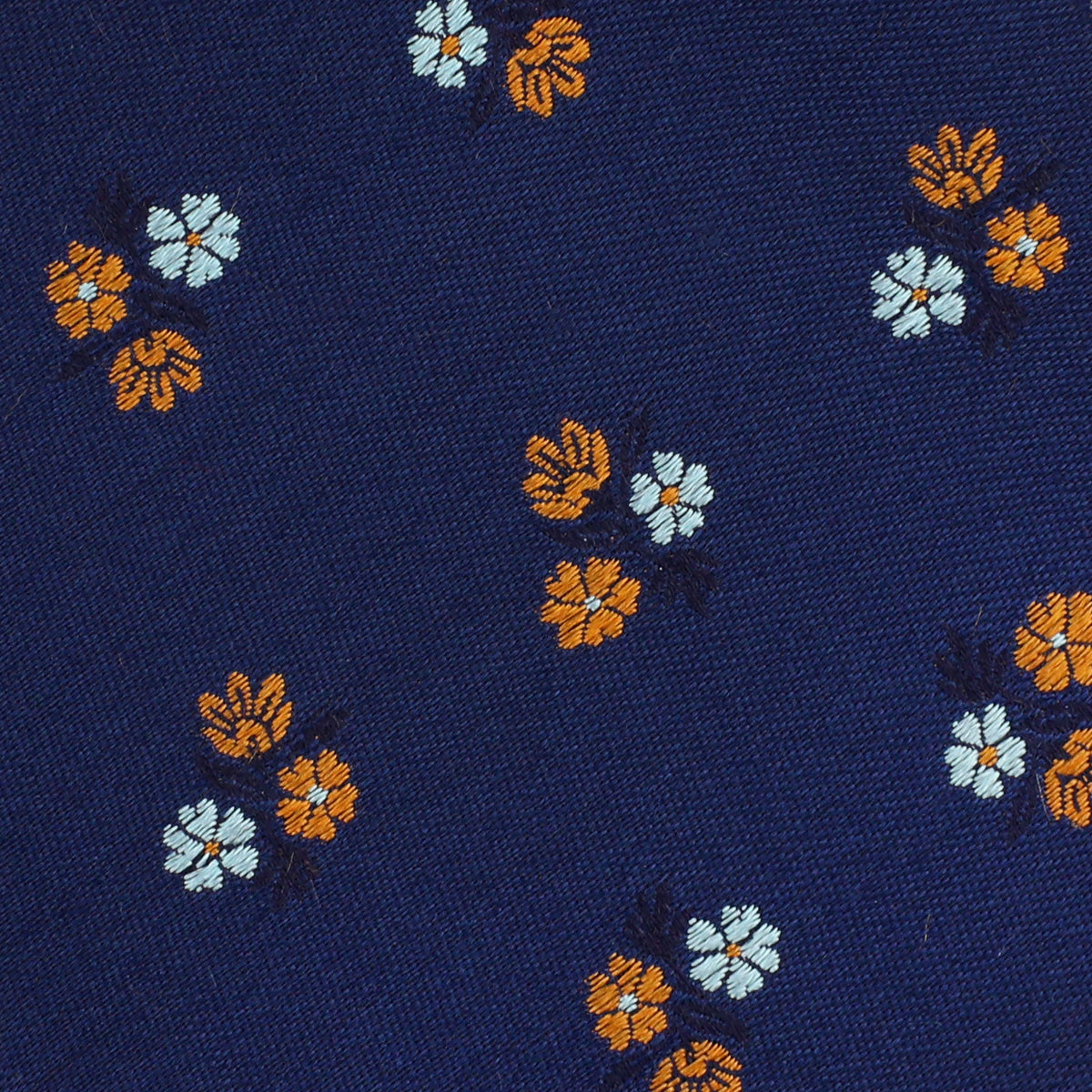 Floral Jacquard Bespoke Silk Tie - Navy / Orange