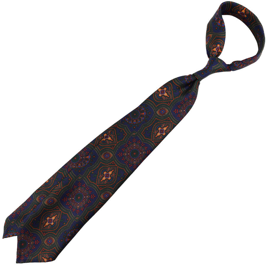 40oz Ancient Madder Silk Tie - Navy - Hand-Rolled