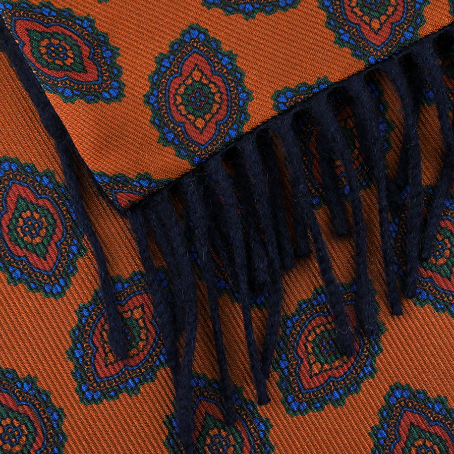 Ancient Madder Silk / Cashmere Scarf - Terracotta / Navy