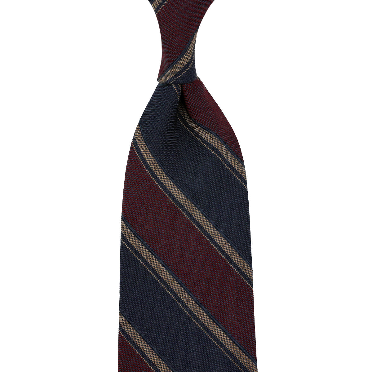 Striped Wool / Silk Tie - Navy / Burgundy - Hand-Rolled