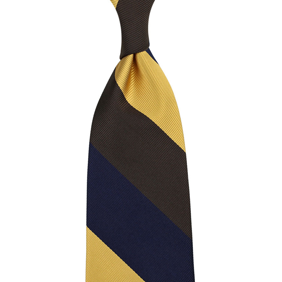 Japanese Repp Stripe Silk Tie - Navy / Brown / Yellow