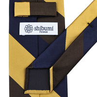 Japanese Repp Stripe Silk Tie - Navy / Brown / Yellow