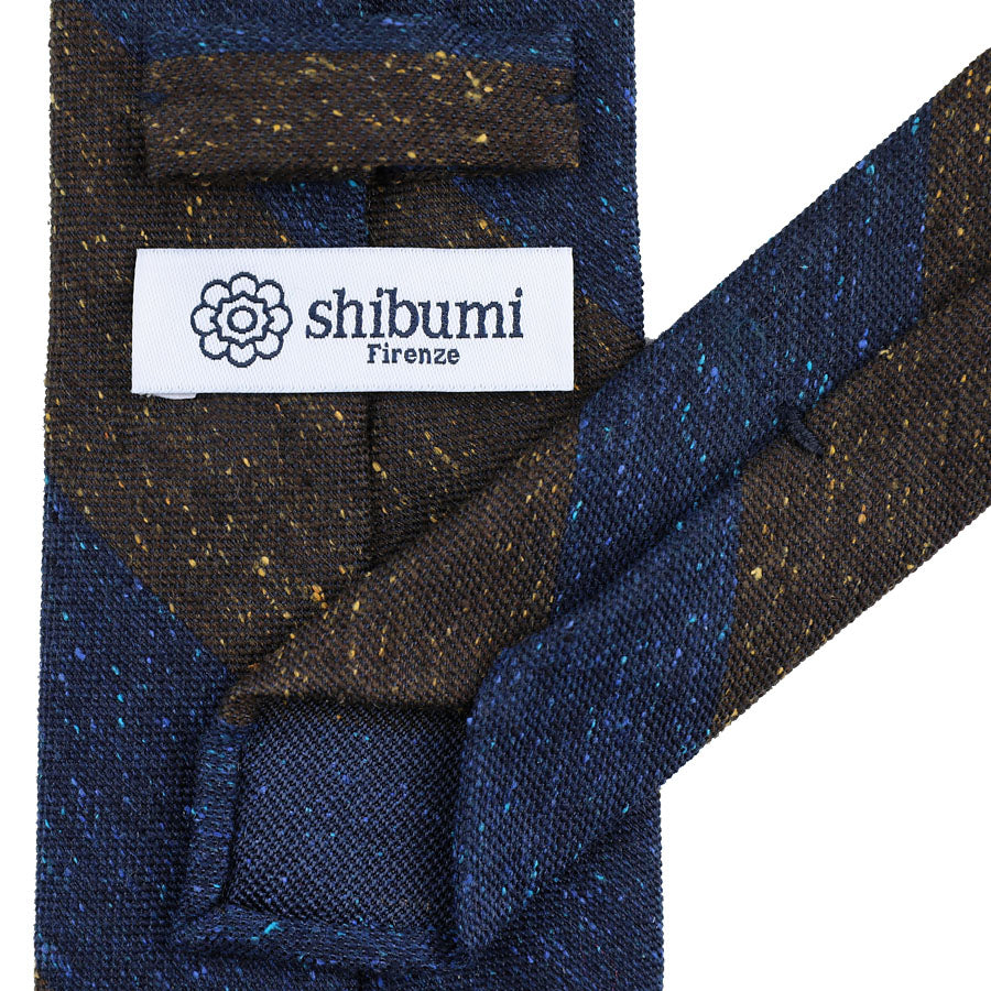 Block Stripe Donegal Wool / Silk Tie - Navy / Brown