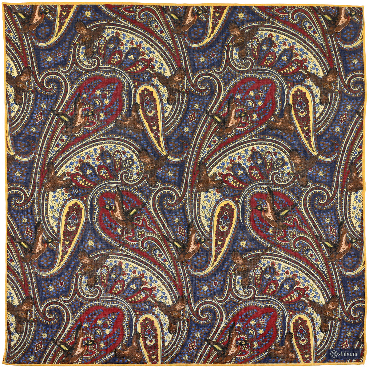 Paisley Motif Wool / Silk Pocket Square - Cream - 40x40cm