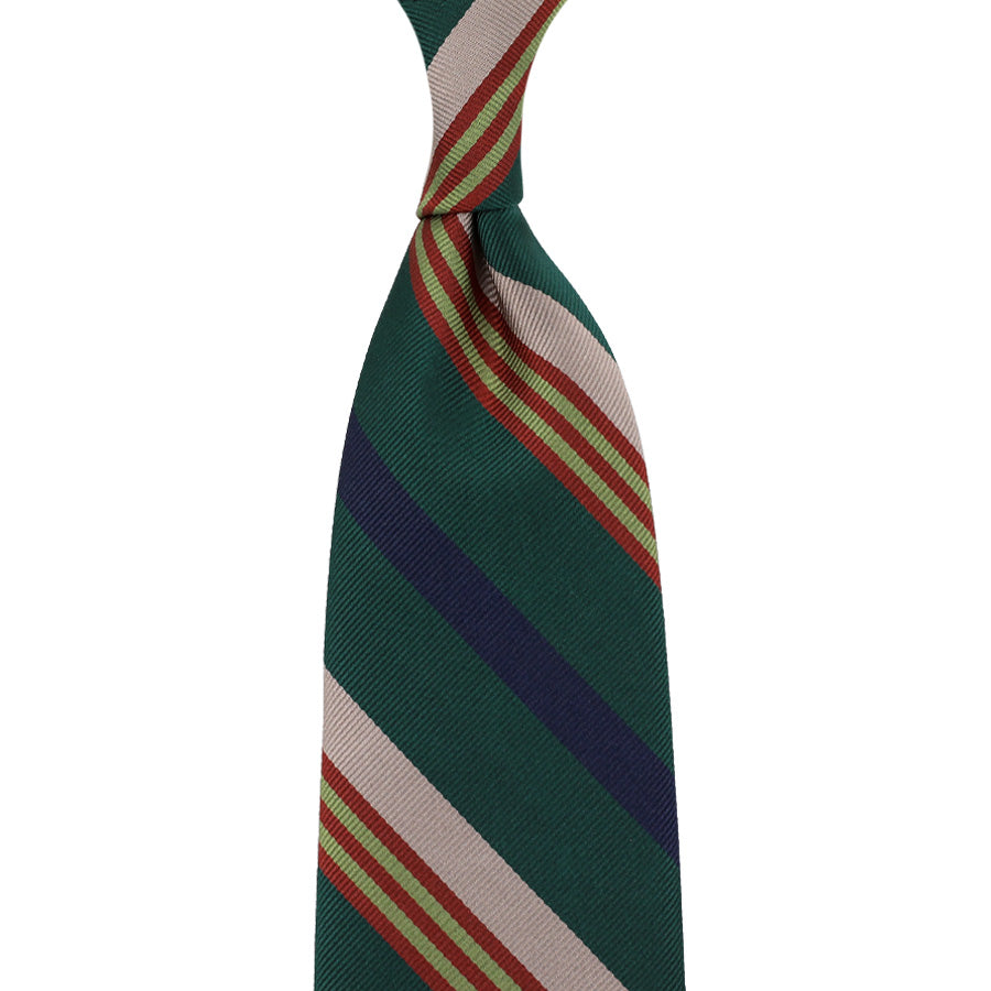 Repp Stripe Silk Tie - Green / Beige / Navy / Rust