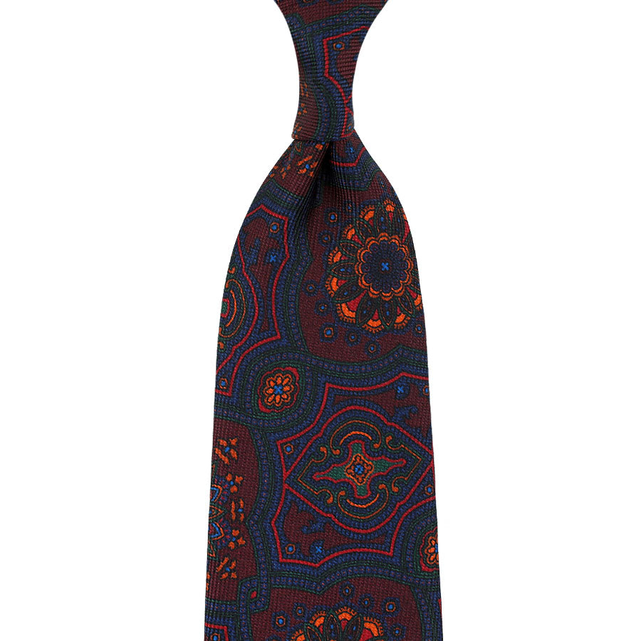 40oz Ancient Madder Silk Tie - Burgundy - Hand-Rolled