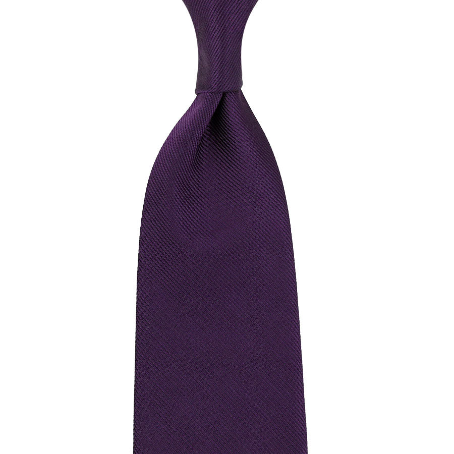 Plain Repp Silk Tie - Eggplant - Hand-Rolled