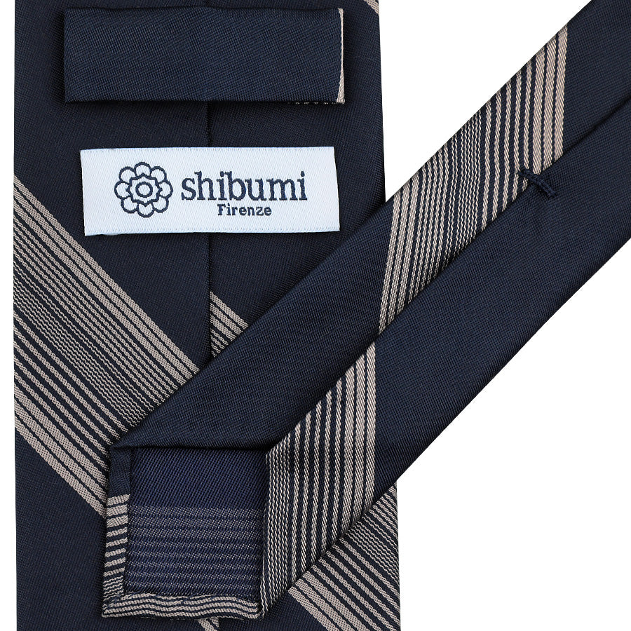 Japanese Repp Stripe Silk Tie - Navy / Grey