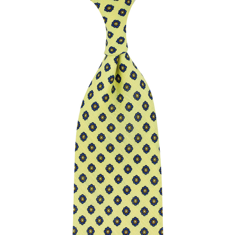 Shibumi-Flower Printed Linen Tie - Pale Yellow - Hand-Rolled