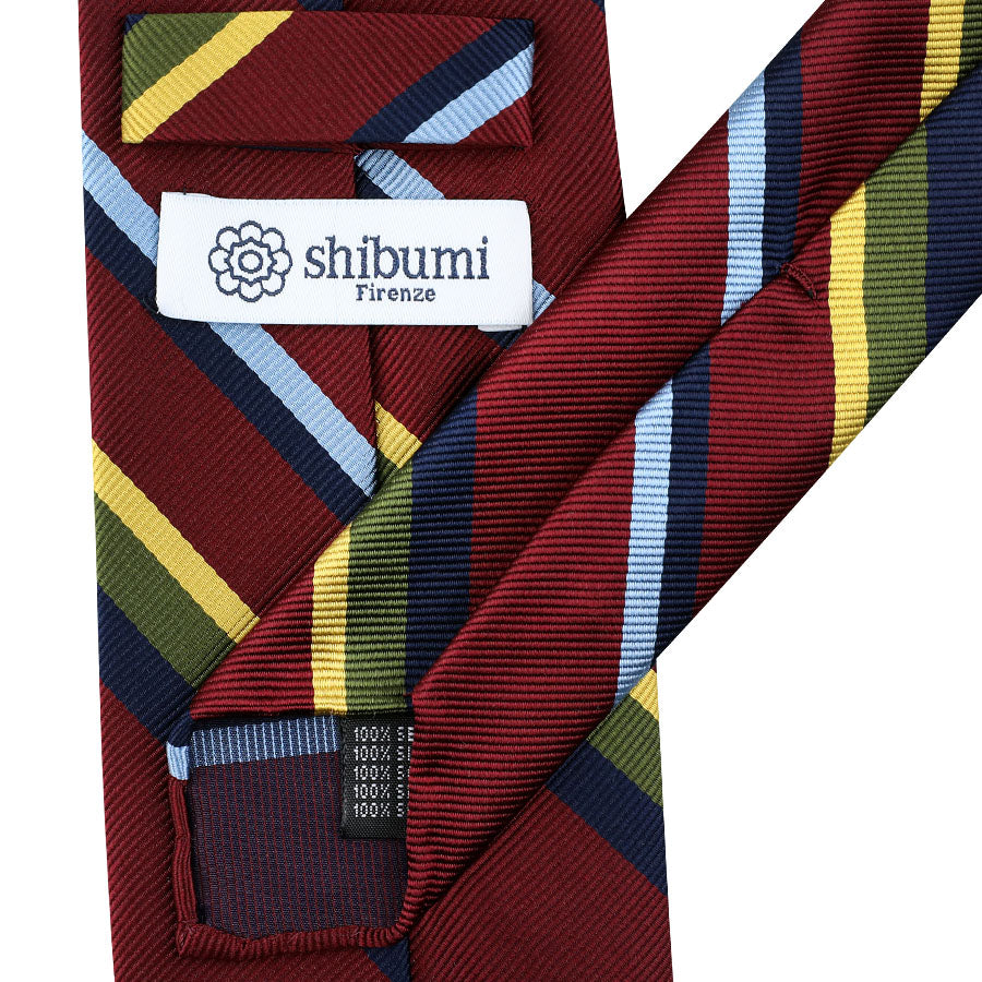 Japanese Repp Stripe Silk Tie - Burgundy - Hand-Rolled