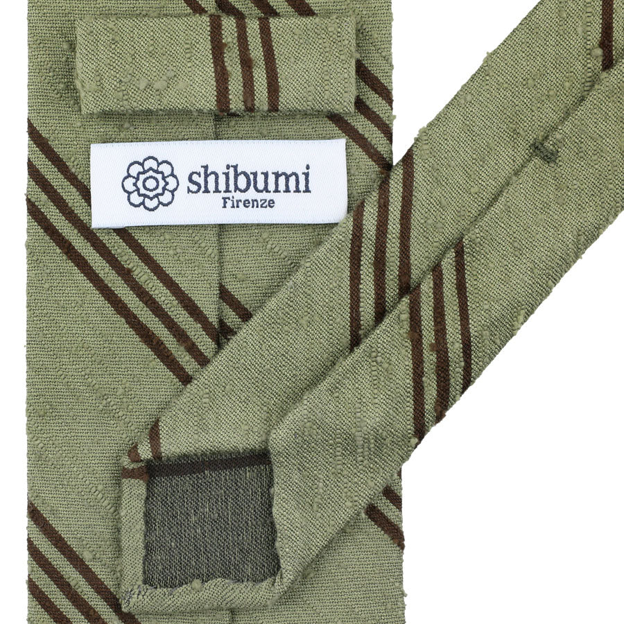 Triple Bar Shantung Silk Tie - Olive / Brown - Hand-Rolled