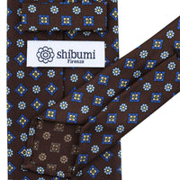 Floral Printed Silk Tie - Brown - Hand-Rolled