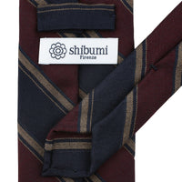 Striped Wool / Silk Tie - Navy / Burgundy - Hand-Rolled