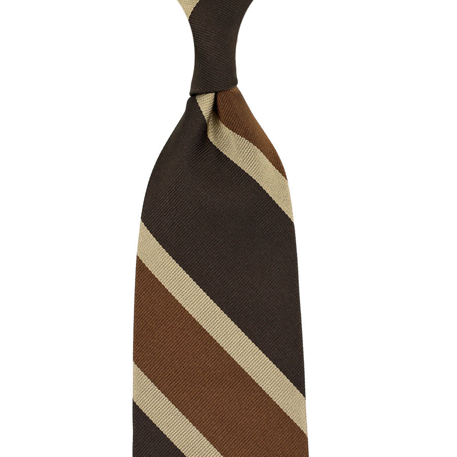 Repp Stripe Silk Tie - Brown / Copper - Hand-Rolled