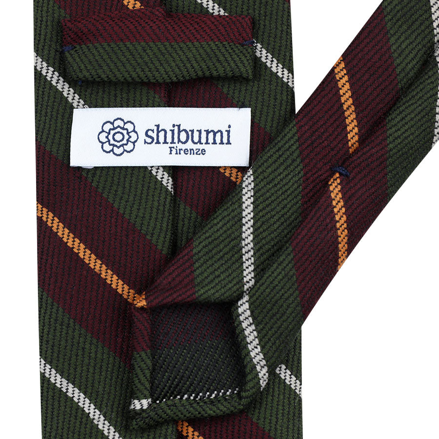 Striped Wool Tie - Burgundy / Olive - Hand-Rolled