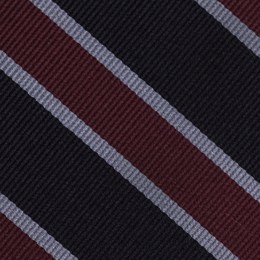 Japanese Repp Stripe Silk Tie - Black / Burgundy