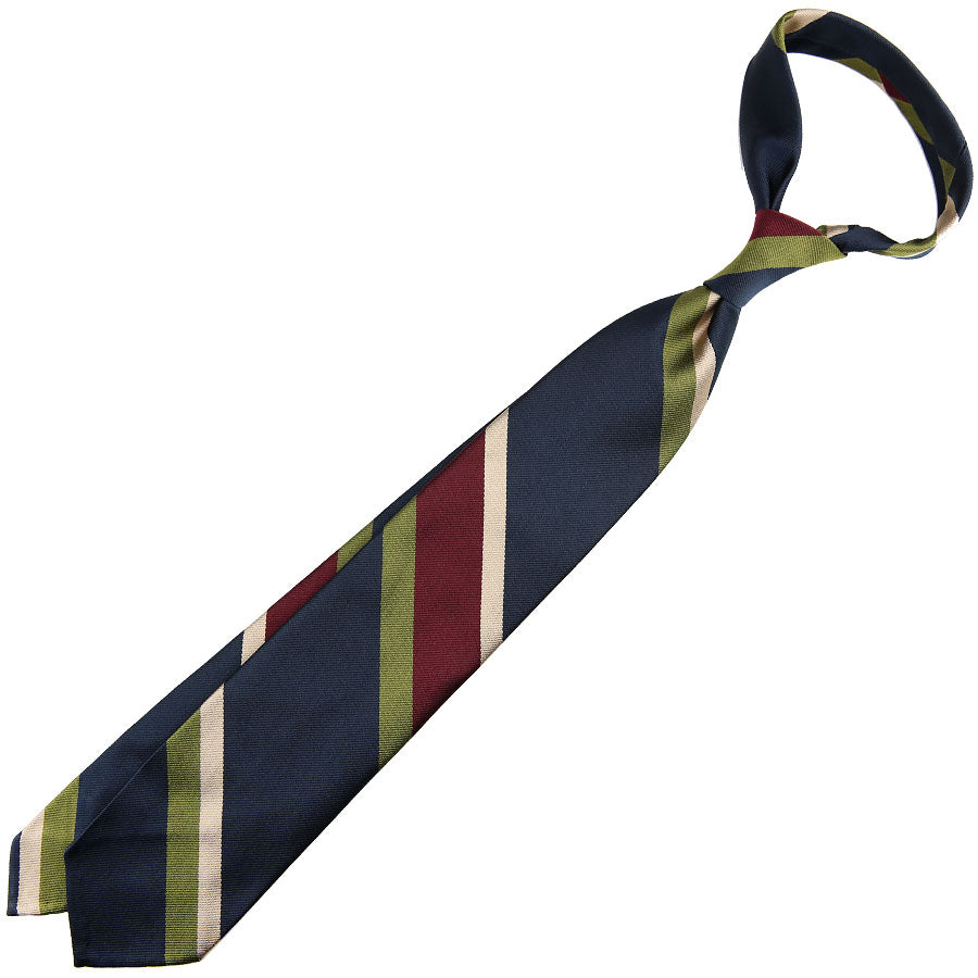Repp Stripe Silk Tie - Navy / Burgundy / Ivory / Olive