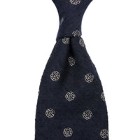 Shibumi-Flower Shantung Silk Tie - Navy - Hand-Rolled