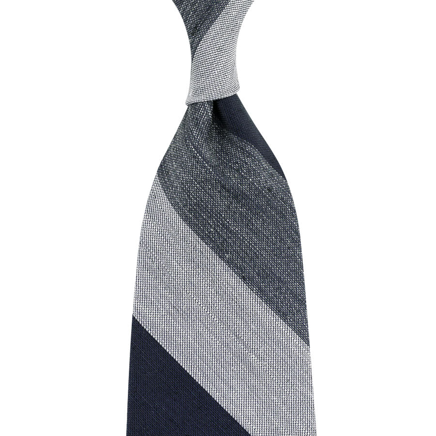 Triple Block Stripe Silk / Linen Tie - Charcoal / Grey / Light Grey