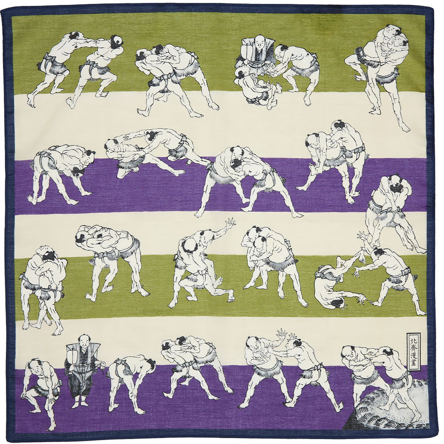Ukiyo-e Motif Cotton Handkerchief - Green / Purple