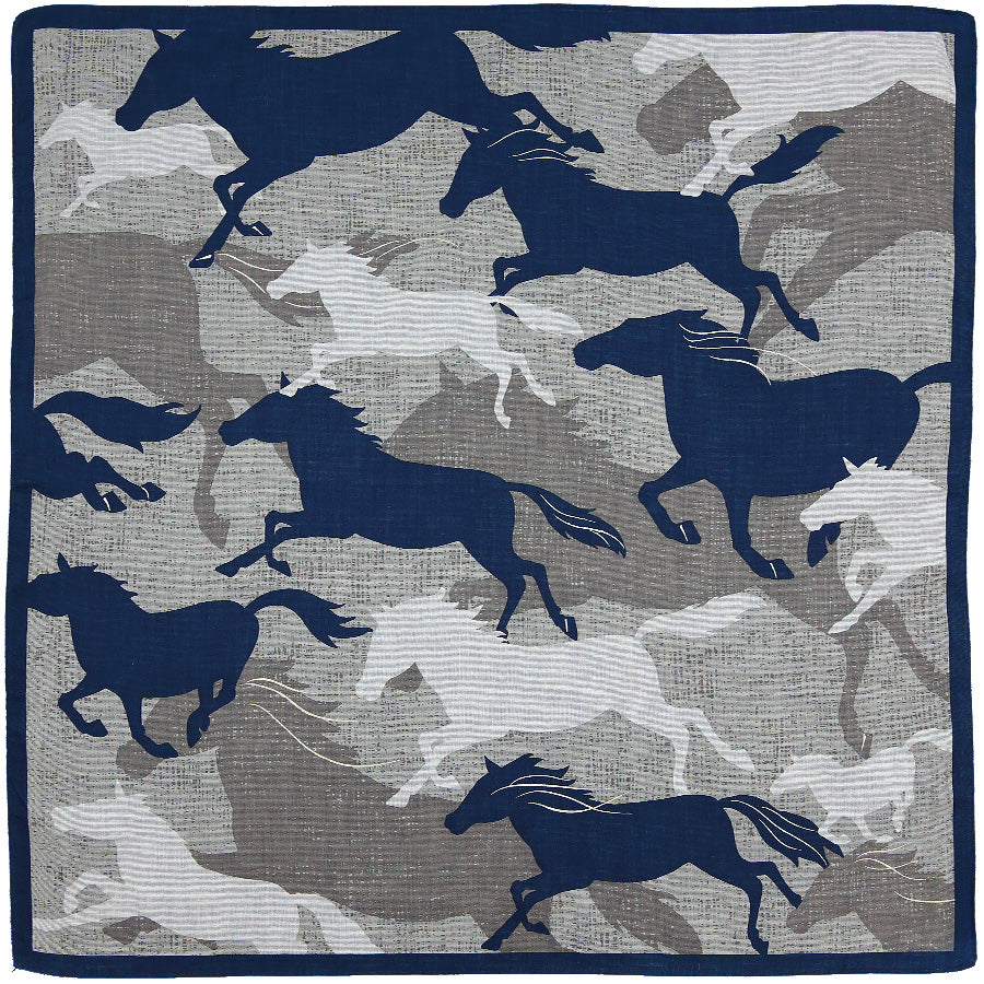 Horse Motif Cotton Handkerchief - Blue