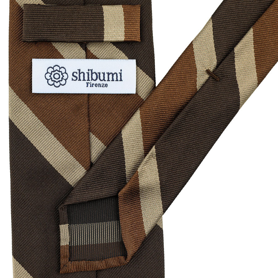 Repp Stripe Silk Tie - Brown / Copper - Hand-Rolled