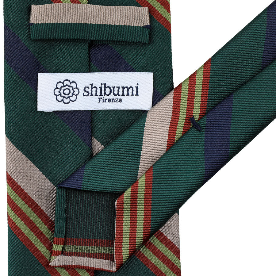 Repp Stripe Silk Tie - Green / Beige / Navy / Rust