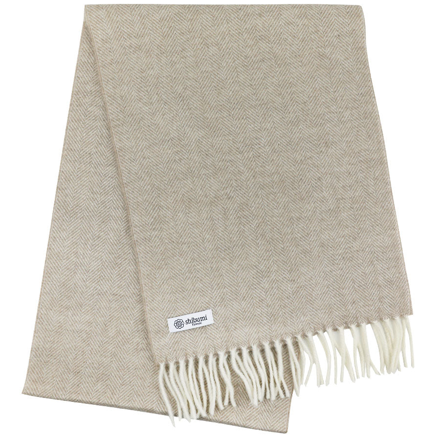 Cashmere Herringbone Scarf - Beige
