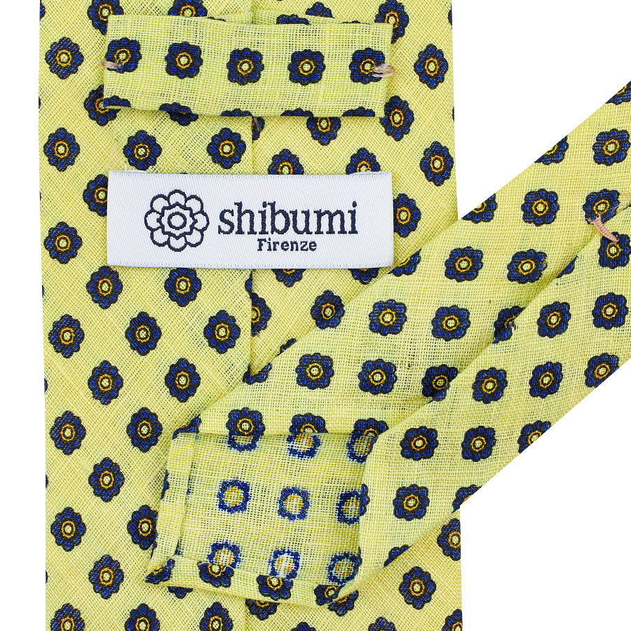 Shibumi-Flower Printed Linen Tie - Pale Yellow - Hand-Rolled