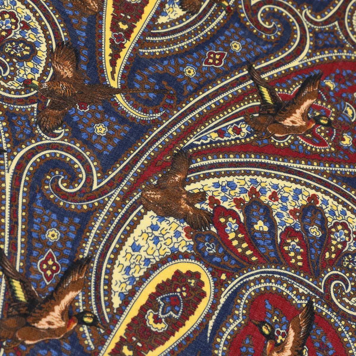 Paisley Motif Wool / Silk Pocket Square - Cream - 40x40cm