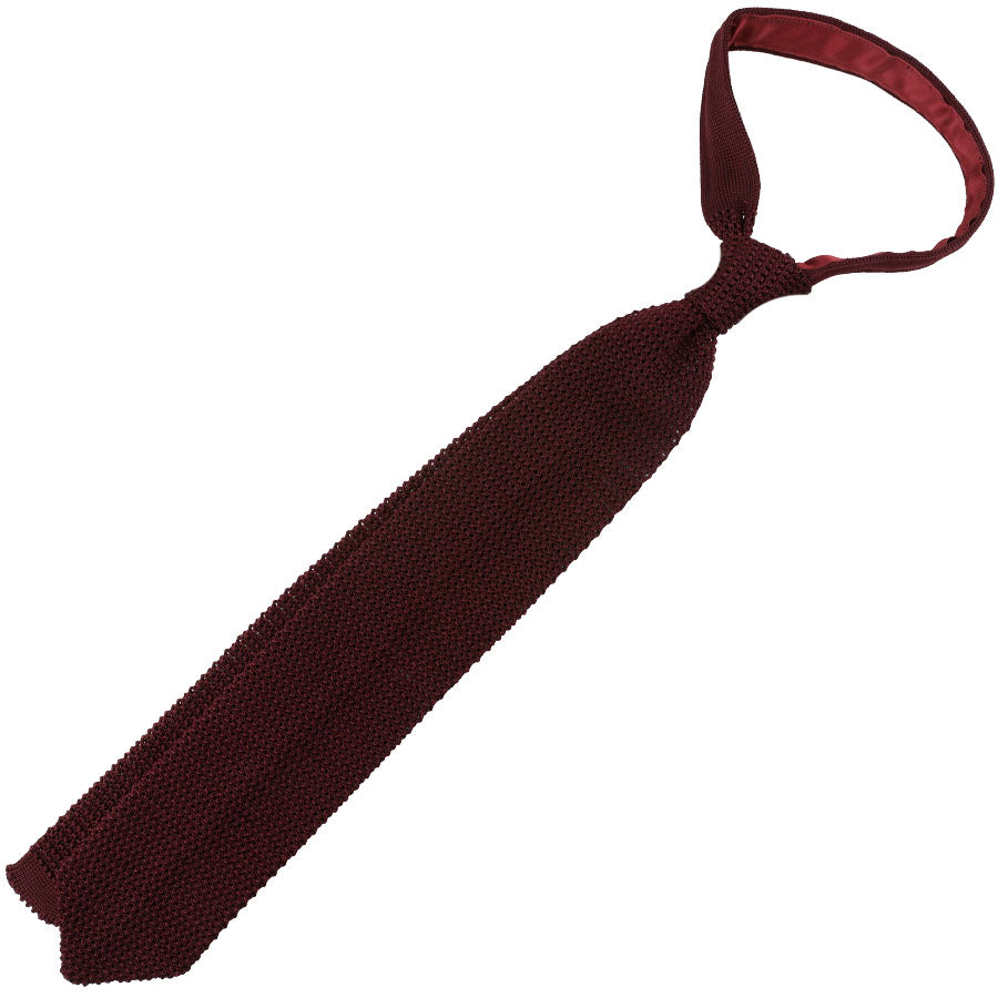 V-Point Knit Tie - Burgundy - Silk