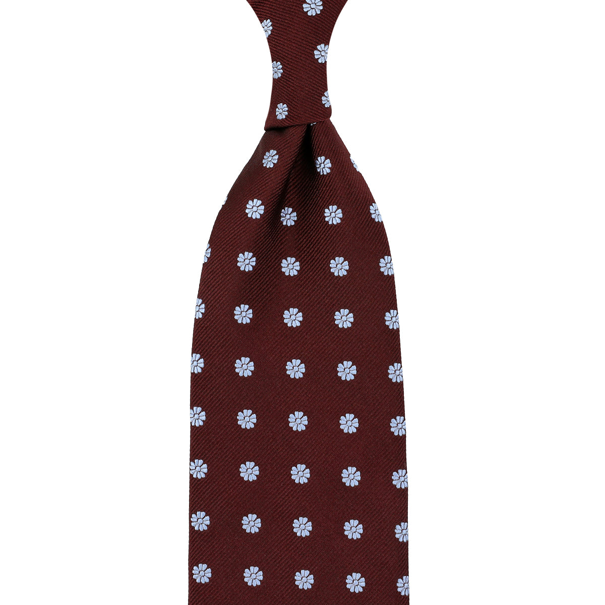 Floral Jacquard Silk Tie - Burgundy - Hand-Rolled