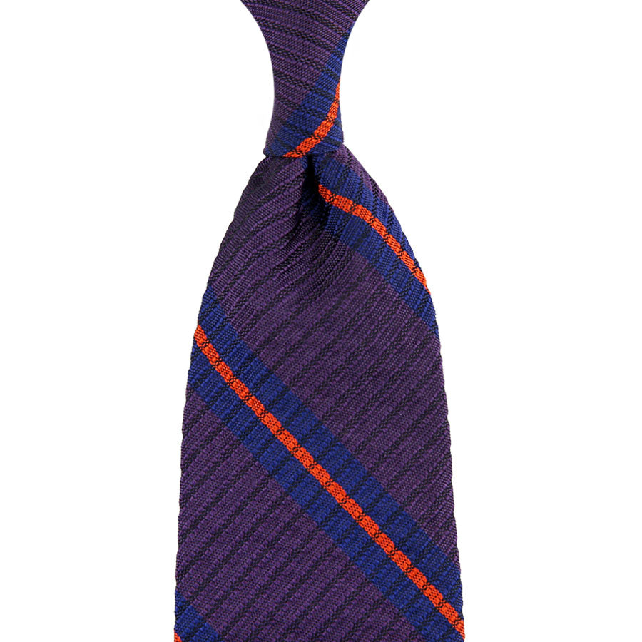 Striped English Grenadine Silk Tie - Eggplant - Hand-Rolled