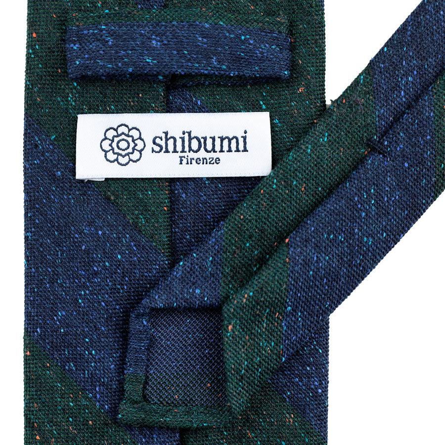 Block Stripe Donegal Wool / Silk Tie - Navy / Forest
