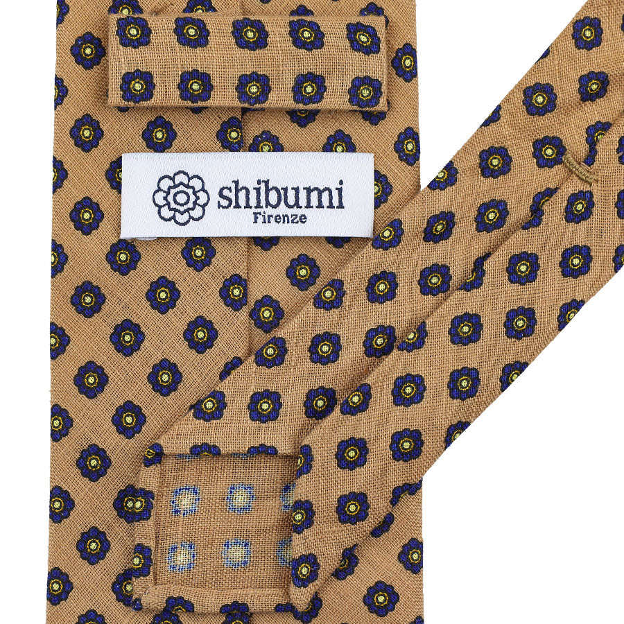 Shibumi-Flower Printed Linen Tie - Beige - Hand-Rolled