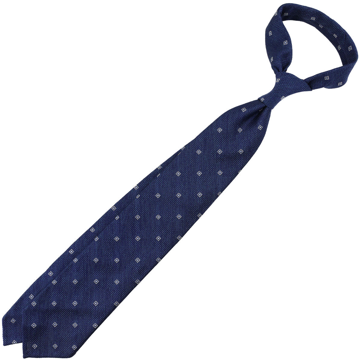 Floral Fina Grenadine Silk Tie - Navy Mottled - Hand-Rolled